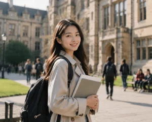 在英国大学校园就读硕士的亚洲女生